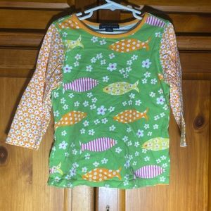 Lands End Girls Colorful Long Sleeve Fish Shirt
